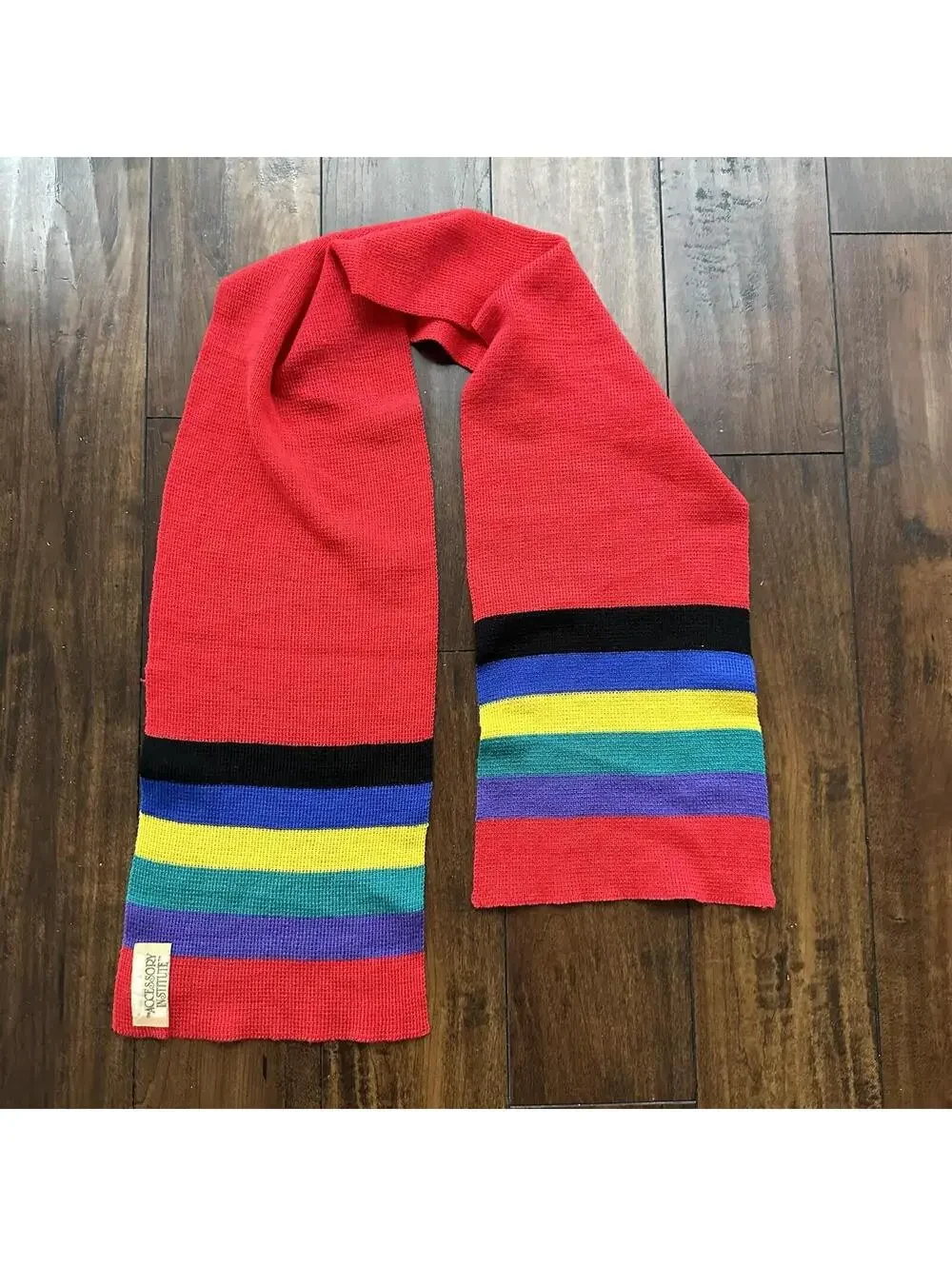 Scarf Accessory Institute Red Striped Multi Color Hipster 80s 90s Vintage Winter